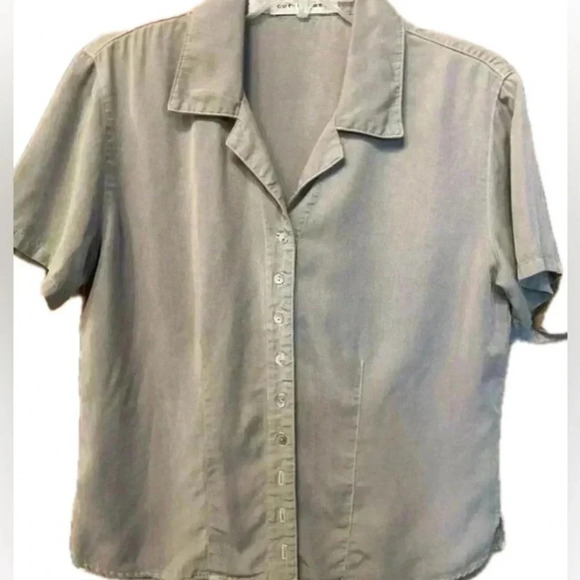 Cut Loose Women's Short Sleeve Button Down Tensel Soft Khake Blouse medium - Picture 1 of 11
